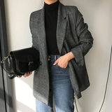KYLETHOMASW  -  Women Winter Plaid Blazers Coats Korean Fashion Elegant Solid Thick Jacket Female Double Breasted Office Lady Long Overcoat