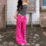 KYLETHOMASW  -  American Letter Print Elastic Waist Drawstring Flared Casual Pants Women Sexy Y2K Slimming Floor-Length Trendy Trousers