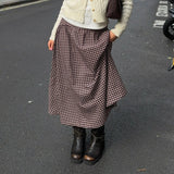 KYLETHOMASW  -  French Vintage Long Skirt For Women Casual Low Waist Plaid A Line Skirt Spring Summer Daily Commute Holiday Outfit Trend