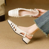 KYLETHOMASW  -  Design 2025 Vintage Women Sandals Square Toe Block Heels 3.5cm Back Buckle Strap Big Size 43 Dating Shoes 31 32