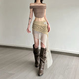 KYLETHOMASW  -  Knitted Elegant Skirt Women Low Waist Patchwork Irregular Hip-Covering Street Fashion Versatile Casual Sweet Style Bottom
