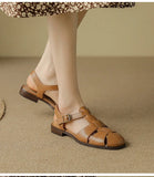 KYLETHOMASW  -  Sandals Women Low Thick Heel Genuine Leather Hook and Loop Back Strap Casual Sandals Summer Solid Color Shoes Fashion New