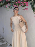 KYLETHOMASW  -  Korean Chic Summer New French Vacation Style Wrinkles Hugging Waist Stretching Sleeveless Strap Long Dresses Women
