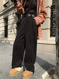 Kylethomasw -  Chic Solid New Winter Pants Women Thicken Warm 2024 Work Wear Loose High Waist Straight All Match Streetwear Daily