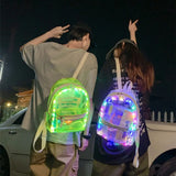 KYLETHOMASW  -  Large Capacity LED Lights Schoolbag Adjustable Straps Waterproof PVC Transparent Backpack Visible Multi-functional
