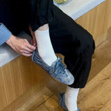 KYLETHOMASW  -  Retro Faded Denim Ballet Women 2025 Flat Bot Tie Casual Shoes Design Single Shoes Korea