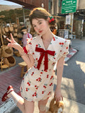 KYLETHOMASW  -  Summer Japanese Kawaii Party Dress Women Casual Sweet Cute Mini Dress Female Lace Korea V-Neck Fairy Slim One Piece Dress 2024