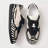KYLETHOMASW  -  Autumn New Zebra Stripes Flats Sports Shoes Women Leather Patchwork Breathable Sneakers Casual Lace Up Comfort Running Shoe