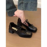KYLETHOMASW  -  Mary Jane Flat Heels Retro Style Women's Shoes Spring Autumn Sweet Cool Butterfly Knot High Heels Comfortable Rubber