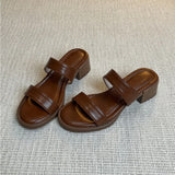 KYLETHOMASW  -  Retro One-word Slippers for Women's Summer New Mid-heel Outer Sandals Open-toed Thick-heeled Slippers Beach Shoes Women