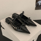 KYLETHOMASW  -  Fashion Butterfly-Knot Footwear Flats With Shoes For Women Mules Pointed Toe Female Shallow Ladies Flats Slip On Shoes