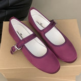 KYLETHOMASW  -  Comfort Satin Soft Sole Ladies Mary Jane Shoes Fashion Round Toe Shallow Women Flats Elegant Buckle Prom Designer Ballet Shoes