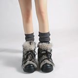 KYLETHOMASW  -  Winter Furry Lace Up Women Snow Boots Concise Height Increase Shoes Female Thick Sole Warm Cotton Short Booties Zapatos De Muje
