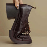 KYLETHOMASW  -  Womens Cowhide Lace Up Flat Shoes Oxford Round Toe Retro British High-Quality Soft Comfortable All Season Daily Shoes