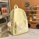 KYLETHOMASW  -  Women's Backpack Cute Cat Embroidery Letter Plush Charm Multi Pocket Adjustable Strap Casual Daily School Bag New Back Pack
