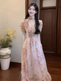 KYLETHOMASW  -  Chiffon Pink V-Neck Floral Dress Holiday Style Beautiful Unique Waist Temperament Beach Skirt Floral Dress Female