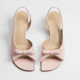 KYLETHOMASW  -  Light Blue Satin Bow Tie Slip-On Stilettos Sandals Woman Summer Pink Open Toe Rear Tripwire Women's French Casual Shoes