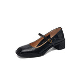 KYLETHOMASW  -  Womens Shoes Coarse Heel Leather Shoes Women's High Heel Mary Jane Shoes Shallow Commuter Shoe Women Heels