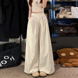 KYLETHOMASW  -  Summer High Waist Wide Leg Pants Women Clothing Japan Style Fashion Elastic Waist Bandage Baggy Black Khaki Long Pants