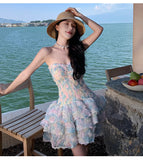 KYLETHOMASW  -  3DThree Dimensional Floral Rose Vintage Waist Cinched Strapless Mini Dress Women Summer Sleeveless Runway Dreses Female Clothing