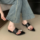 KYLETHOMASW  -  Luxury Fashion Metal Ladies Wedges Slippers Slides Female Sandals Flip flops Pointed Toe Women Heeled Slippers Wedges Shoes