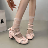 KYLETHOMASW  -  Butterfly-knot Lolita Women Mary Jane Shoes Elegant Round Toe Thick Heel Shoes Ladies Fashion Dress Pumps