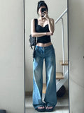 KYLETHOMASW  -  New Vintage Washed Distressed Fashion Female Wide Leg Pants American Basic High Waist Loose Casual Straight Simple Women Jeans