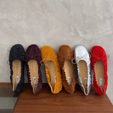 KYLETHOMASW  -  Autumn New Brand Women Flat Shoes Fashion Round Toe Pleated Shallow Slip On Boat Shoes Soft Flat Heel Single Shoes