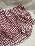 KYLETHOMASW  -  Red Plaid Ruffles Shorts Woman Summer Buttons Bow Elastic Low Waist Cotton Straight Pant Casual Sweet Preppy Style Short Pants