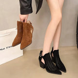 KYLETHOMASW  -  Retro Hollow out Breathable Roman High Heels Women Summer New Pointed Toe Large Size Thick Heel Boots Comfortable Shoes