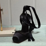 KYLETHOMASW  -  New Pig Nose Ballet High Heels for Women, Thin Heels, Shallow Mouth, Square Head, Bow Bow, and Baotou Sandals