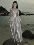 KYLETHOMASW  -  Sexy Acetate Satin Dress For Women Summer New Birthday Adult Party Formal Dress Elegant Seaside Vacation Evening Long Dresses.