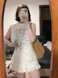 Kylethomasw Bow Print Tank Tops Kawaii Sleeveless Oversize T-shirts Women 100% Cotton Y2k Summer Korean Fashion Cutecore Clothing