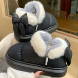 KYLETHOMASW  -  Bow Cotton Shoe Waterproof Plush Boots Women Cute Warm Ankle Boots New Ladies Outdoor Non-slip Thick Sole Snow Boot Furry