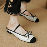 KYLETHOMASW  -  women's genuine leather mix color pathcwork round toe slip-on flats summer mules leisure soft comfortable shoes women