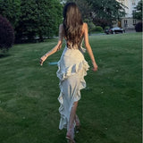 KYLETHOMASW  -  Irregular Suspender Dress Women Holiday Dress 2024 Summer New Formal High-end Elegant Female Evening Korean Luxury Long dresses.