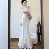 KYLETHOMASW  -  French-style Slimming New Summer Design Sense Tulle Flower Elegant Fishtail Lace Cami Dress