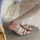 KYLETHOMASW  -  Fashion Pointed Toe Ladies Heels Pumps Slides Shoes New In Spring Summer Female Slip On Footwear Rivet Women High Heels Shoes