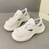 KYLETHOMASW  -  Vintage Chunky Sneakers for Women Y2K Thick Soled Sandals Sports Shoes Casual Hollow Out Lace-Up Trendy Couple Shoes Black White