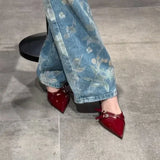 KYLETHOMASW  -  Summer new women fashion sexy luxury brand punk goth pointed heels ladies sling-off heel sandals large size 42