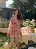 KYLETHOMASW  -  Women Street Clothes Sweet Chiffon Floral Print Puff Sleeve Slim Short Dress Elegant Party Birthday Vestidos Casual Summer New