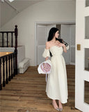 KYLETHOMASW  -  Elegant Party Dresses Woman Summer Solid Off The Shoulder Puff Sleeve  Long Vestidos Chic Chest Wrapping Evening Robes Femmes