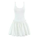 KYLETHOMASW  -  Pretty Girl O Neck Sleeveless Bow Bud Mini Dress Women Fit And Flare Slim Summer Dresses Red White Tank Sexy Sweet Robe