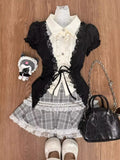 KYLETHOMASW  -  Harajuku Summer Women 2 Piece Set Gothic Lace Slim Tops + Elastic Plaid Short Skirt Female Retro High Street Y2k Design Outfits