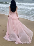 KIylethomasw Summer Pink Elegant Pleated High Waist Split Long Dress Women Fashion Backless Halter Strapless Fairy Dress Female 2024 Vestido