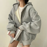 KYLETHOMASW  -  Solid Color Women's Hoodie Jacket Retro Sweatshirt Thick Warm Winter Loose Fit Long Sleeve Top Casual Coat Daily Outerwear