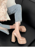KYLETHOMASW  -  New Spring Platform Thick Heel Women Mary Jane Shoes Fashion Butterfly-knot Shoes Ladies Outdoor Dress Leather Pumps