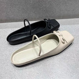 KYLETHOMASW  -  Fashions Square Toe Mules Pumps Slippers Women Fall 2024 New Flat Slides Female Shallow Comfy Bow Brand Designer Sandals Women