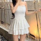 KYLETHOMASW  -  White Sexy Strapless Dress for Women's Summer Fungus Edge Slim Fit A-line Short Dress Fashion Female Clothes