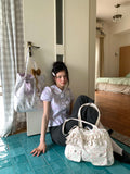 KYLETHOMASW  -  Floral Canvas Lace Shoulder Bag with Zipper Design Large Capacity Multiple Pockets Cloth Bags
